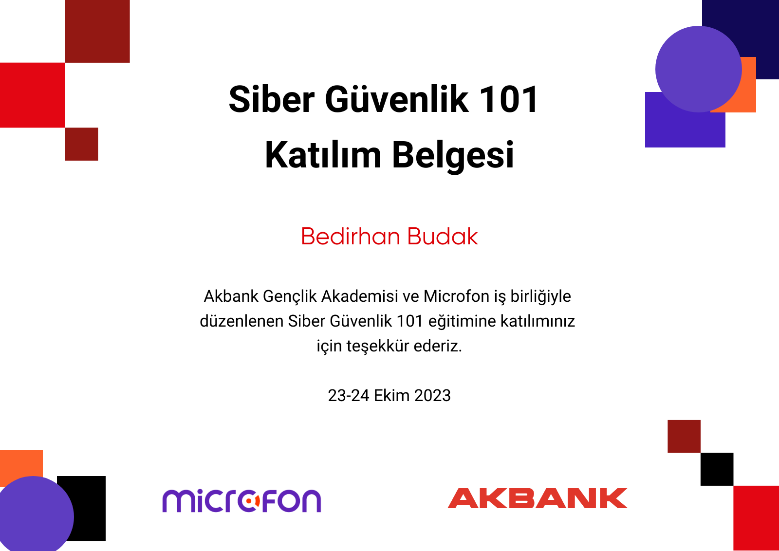 Cyber Security 101 certificate