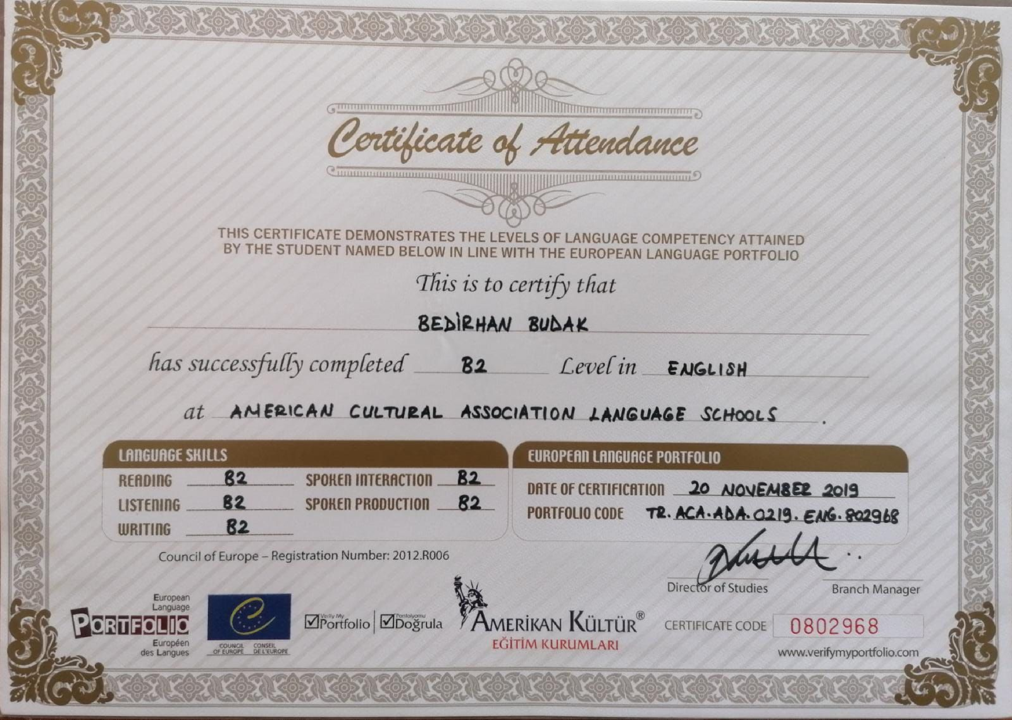 Language certificate