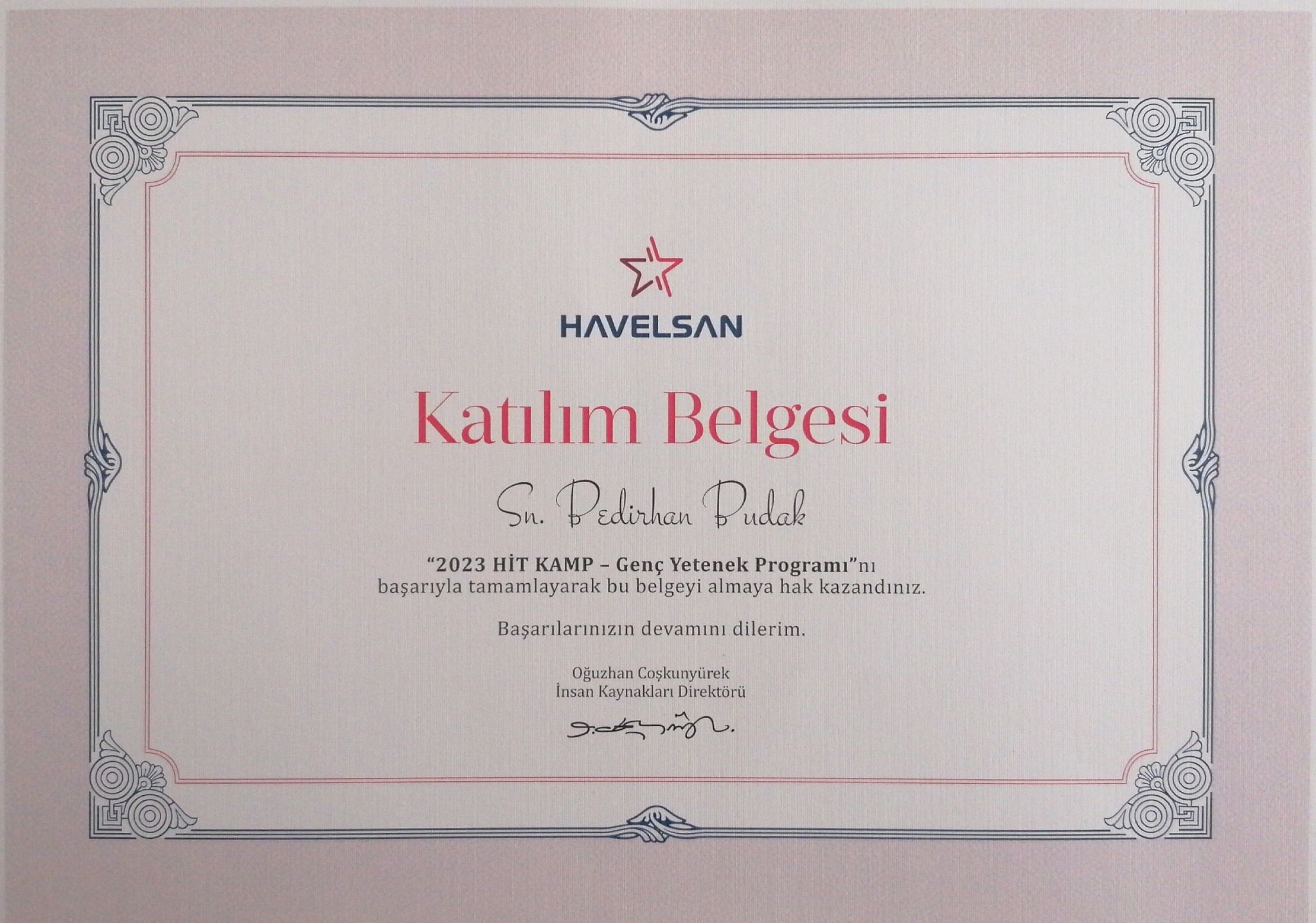 Young Talent Competition certificate